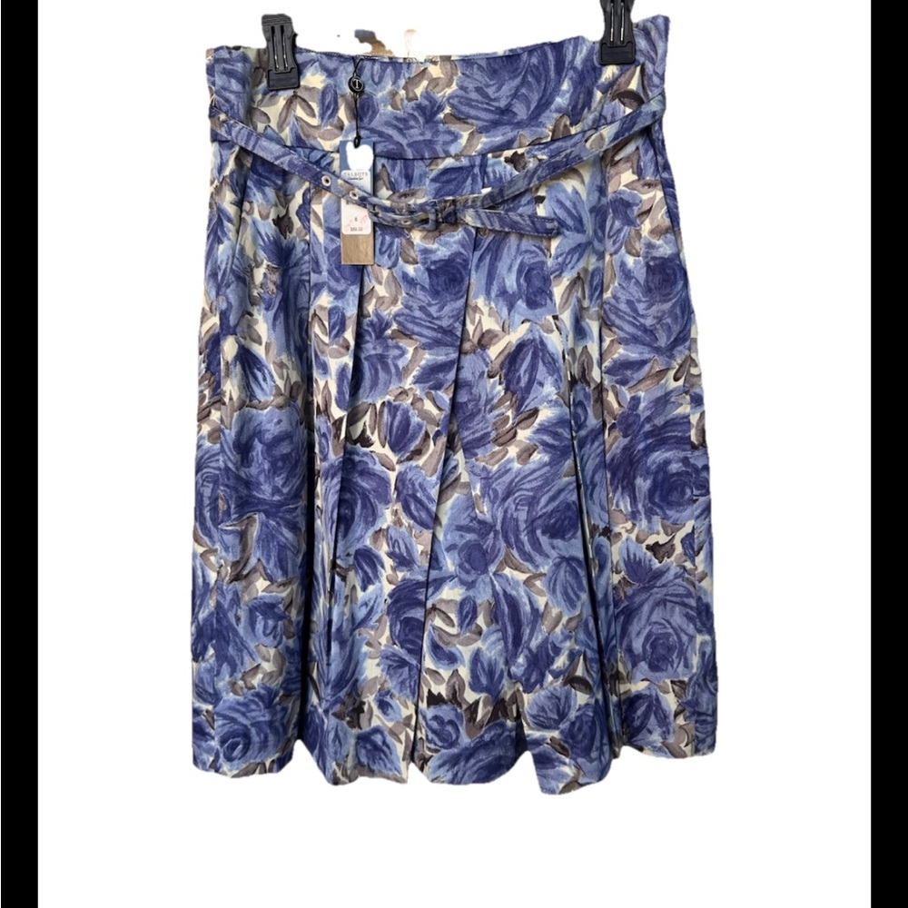 NWT Talbots Skirt Women 6 Blue  Floral Taffeta BeltPleated Lined Evening Classic